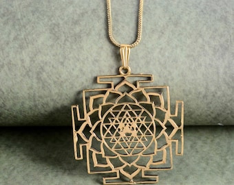 Gold Sri Yantra Necklace: Brass Sacred Geometry Pendant