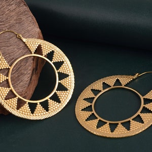 Large hoop earrings,tribal earrings,gold earrings,boho earrings,big round earrings,ethnic hoop earrings,festival jewelry,brass hoop earrings