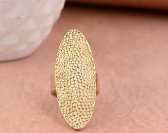 Hammered Ring, Large Gold Ring, Oval Armor Ring, Dimpled Textured Ring, Designer Modern Ring, Minimalist Ring, gift idea for her