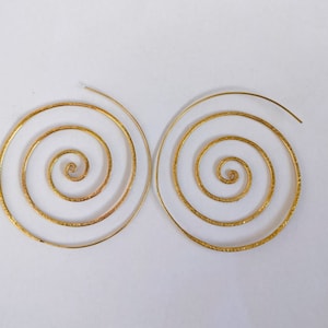 Handmade Brass Spiral Threader Earrings: Geometric Tribal Jewelry