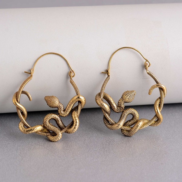 Gold Snake Earrings, Snake Hoop Earrings, Snake Earrings, Hoop Earrings, Black Hoop Earrings, Large Hoops,Gold Snake Hoops