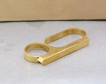 Minimalist Bar Three-Finger Ring, Vintage Style Gold Brass Double Knuckle Ring, Punk Style Statement Jewelry, Armor Ring, Christmas
