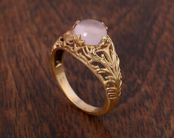 Rose Quartz Ring: Brass Prong Setting, Small Gemstone Ring