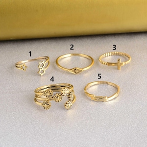 Gold adjustable rings for women, stackable ring, chunky ring gold stacking ring, handmade jewelry gift for her, boho ring set, open ring