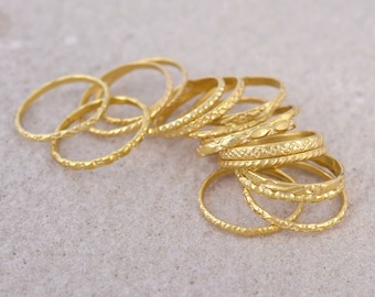 14k Gold Filled Hammered Stack Ring - Dainty Brass Ring