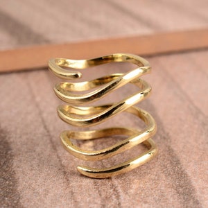Anillo espiral de latón macizo hecho a mano: banda de alambre ajustable