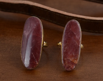 Anillo llamativo de latón con rodonita: Joyería de boda bohemia