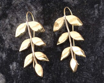 Gold Olivenblatt Hängeohrringe: Messing Natur Schmuck