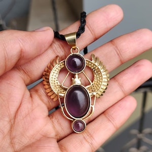 Scarab Necklace, Amethyst Scarab Pendant, Egyptian Beetle Pendant, Amethyst Stone, Scarab Jewelry