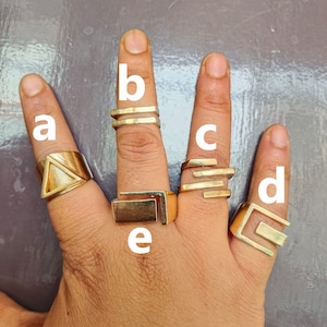 Antique Gold Geometric Ring, Big Statement Abstract Modern ring Boho jewelry - Gift for her, Unisex Strudy Large Square Wide Band Ring, Bar