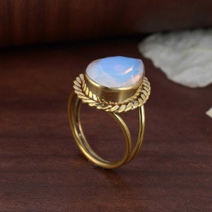 Handmade Brass Moonstone Ring: Statement Wedding Jewelry