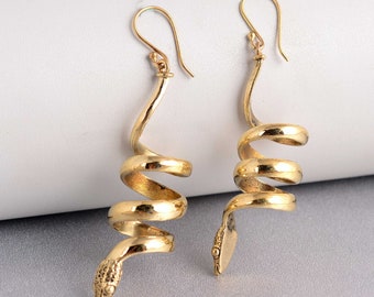 Créoles serpent, boucles d'oreilles serpent en or, grosses boucles d'oreilles, bijoux punk bohème