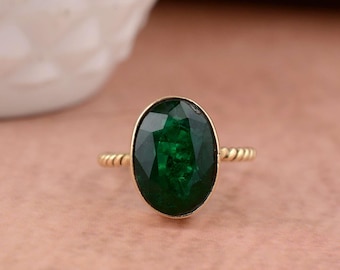 Handmade Brass Emerald Ring: Healing Gemstone Statement Ring