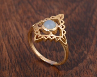 Mandala Moonstone Ring, Small Stone Ring, Dimond Shape Ring, Gift Ring, Handmade Ring, gift For Women