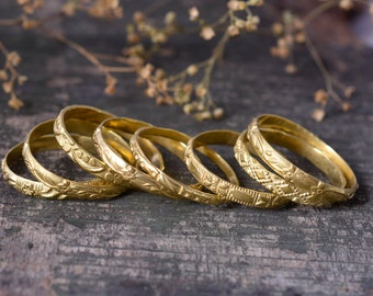 Brass Stacking Ring Set: Minimalist Etched Bands