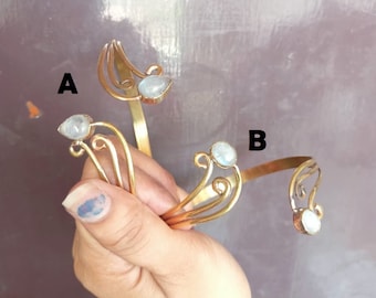 Handmade Brass Arm Cuff Bracelet with Moonstone