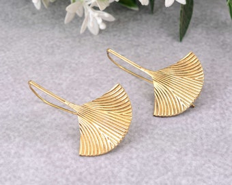 Orecchini KOKO Foglia Di Ginkgo E Tormalina Nera – Pietre Naturali – Placcati Oro 18k – Fatti A Mano