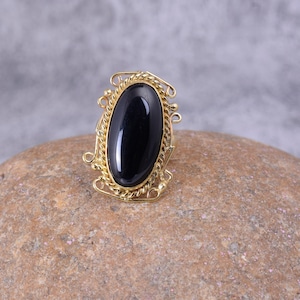 Black Obsidian Ring, Brass Ring, Vintage Ring, Handmade Ring, Statement Ring, Minimalist Ring, Obsidian Jewelry, Personalized Gifts