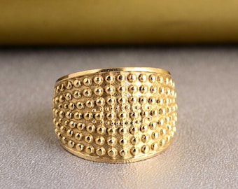 Handmade Gold Dome Ring, Chunky Beaded Statement Ring, Boho Minimalist Jewelry