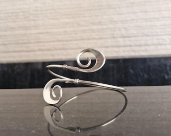 Handmade Spiral Arm Cuff: Adjustable Silver Arm Band, Boho Jewelry