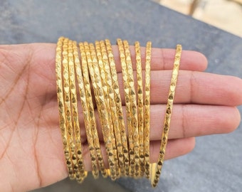 Handmade Gold Filled Hammered Bangle: Textured Brass Bracelet