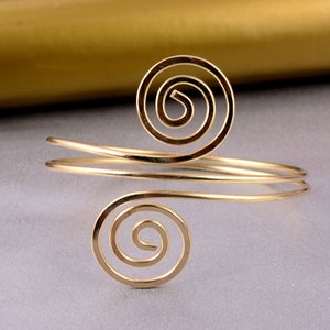 Gold Brass Spiral Arm Cuff: Minimalist Upper Arm Bracelet