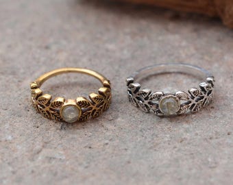 Brass Moonstone Ring, Dainty Gemstone Ring, Minimalist Jewelry