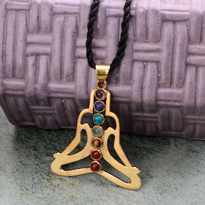 Gold Yoga Necklace, Spiritual Yogi Symbol Necklace, Yoga Goddess Charm, Meditation Necklace, 7 Chakra Pendant, Gift for Her