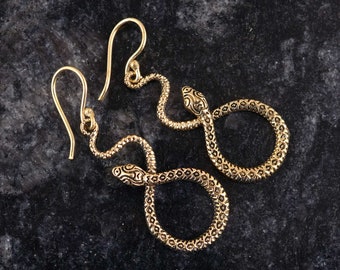 Gold Snake Vintage Dangle Earrings, Snake Hook Earrings, Serpent Dangle Drop Earrings, Retro Earrings, Gold, Snake Jewelry, Gift For Her