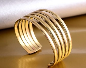 Grosse manchette en laiton doré faite main : bracelet tribal réglable