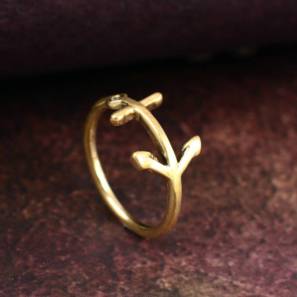 Anneau d'ancrage latéral en or, anneau d'ancrage latéral avec croix, anneau d'ancrage horizontal, cadeau pour elle
