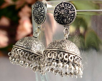 Oxidized Silver Plated Handmade Big Jhumka Jhumki Earrings Jewelry women