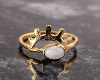 Brass Sun Moonstone Ring: Handmade Stacking Ring