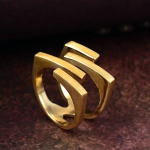 4 Linien Ring, Gold Bar Ring, Flachdraht Ring, geometrische Statement Ring, Minimal Ring, Herrenring, moderne Ring, Geschenk für ihn