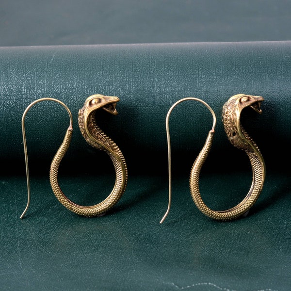 Boucles d'oreilles pendantes vintage serpent en or, boucles d'oreilles crochet serpent, créoles serpent, boucles d'oreilles rétro, or, argent, cadeau pour elle