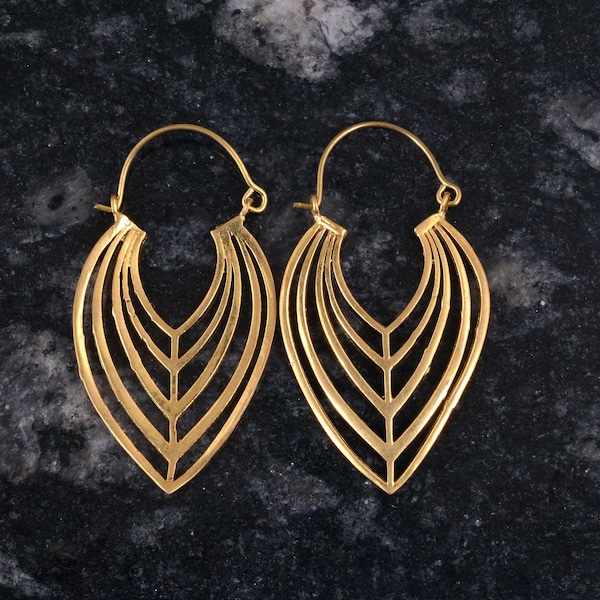 Gold Leaf Earrings: Brass Dangle Earrings, Minimalist Style