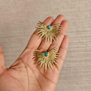 Sunburst Earrings, Gold Sunshine Earrings, Gold Half Sunbeam Earrings for Women, Dainty Celestial Studs, Mothers Day Gift