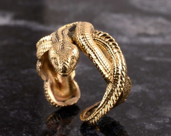 Adjustable Brass Snake Ring: Gold Serpent Jewelry