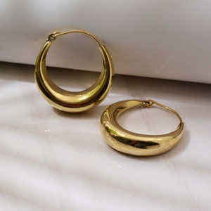 Grosses créoles épaisses, Créoles modernes, Créoles épaisses, Boucles d&#39;oreilles plaquées or, Créoles dôme dorées, Créoles épaisses en or, Créoles épaisses simples