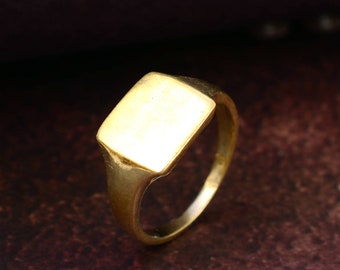 Signet Square Gold Ring, Signet Ring, Brass Ring, Women Signet Ring , Men Signet Ring, Personalized Gifts, Bohemian Ring