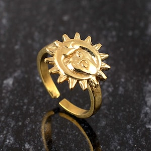Sun Moon Ring, SYMBOL of Bright, Sun Ring, Moon Ring, Gold Dainty Ring, Spike Ring, Trendy Ring,Celestial Ring, Minimalist Ring, Indian RING