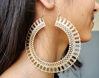 Large Gold Hoop Earrings: Handmade Brass Circle Hoops