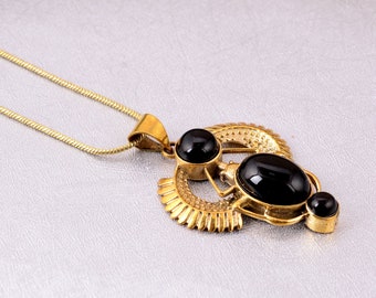 Golden Scarab Necklace / Black Obsidian Scarab Pendent / Talisman jewelry / Third Eye / Boho / Inca / Ethnic / Illuminati / Handmade / Gifts