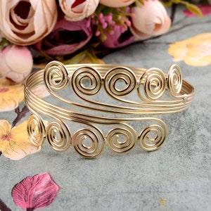 Handmade Brass Gold Upper Arm Cuff: Spiral Arm Band Jewelry