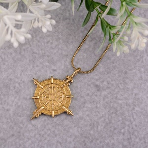 Gold Compass Necklace, Travel Necklace, Graduation Gift, Coordinates Necklace, Compass Pendant Necklace, Gold Compass Charm