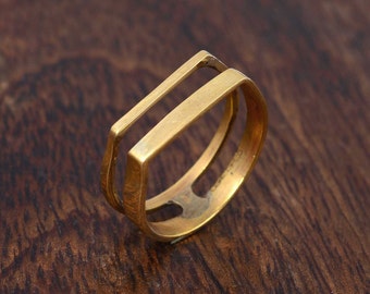 Bague double barre en laiton : Bague empilable géométrique moderne