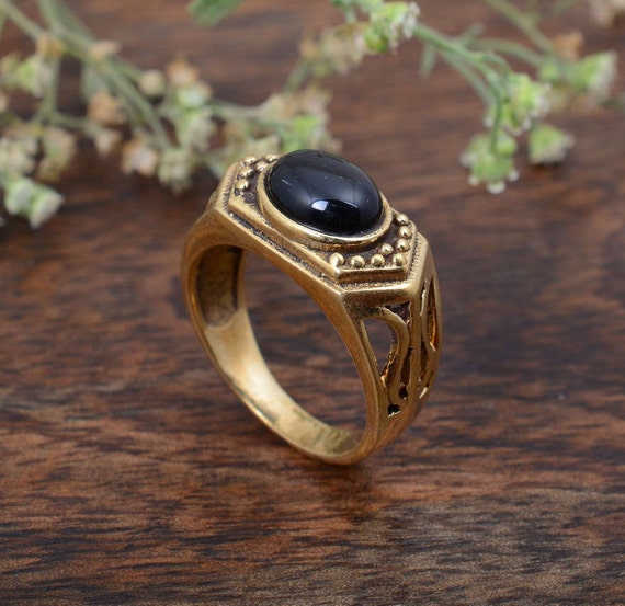Men's Black Obsidian Gemstone Ring
