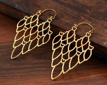 Gold Mandala Filigree Earrings, Brass Dangle Earrings