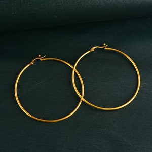Brass Gold Hoop Earrings: Thin Wire, Big Hoops