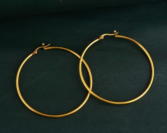 Gold Hoops Earrings, Big Wire Earrings, Earrings For Women, Simple Hoop Earrings, Large Hoop Earrings, Thin Hoops